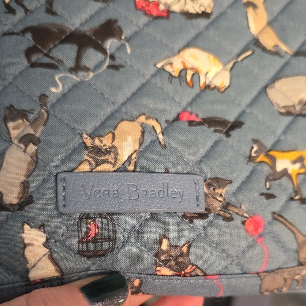 Vera Bradley Gray Blue Cat Patterned Crossbody Bag - Picture 2 of 7